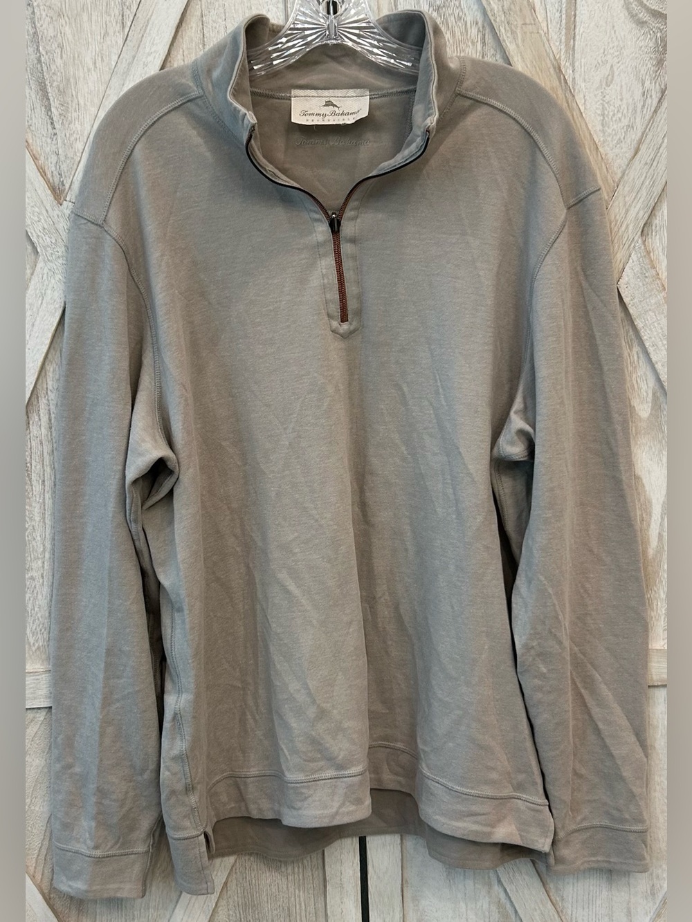 Tommy Bahama Flipview Reversible Quarter Zip Pullover Men’s Large Tan Cotton Ble